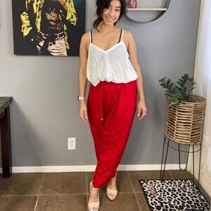 Sweet lady red soft drawstring pants one size